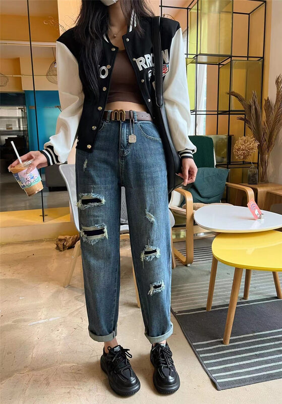 New in autumn! [M8 denim] Korean version of washed all-match jeans (with belt) 52580# JHY