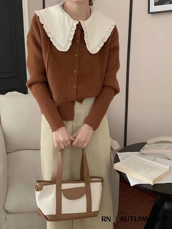 Autumn is new! [R N] Korean style design long-sleeved warm sweater (with doll collar detachable) (only sells sweaters) 83053# L