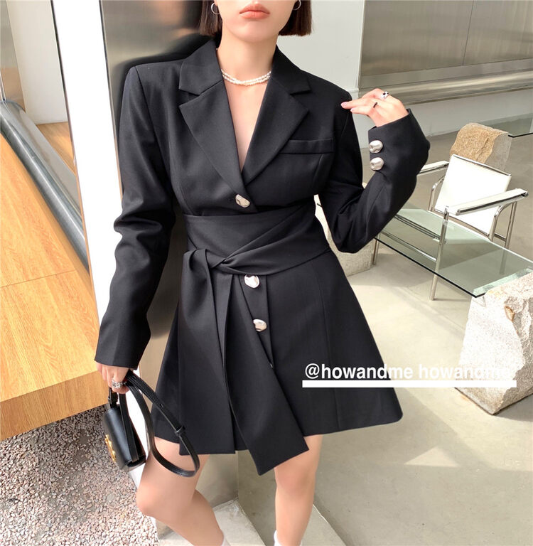 New in early spring! [ HOW AND ME Cheng Xi] Commuter style personality all-match slim dress (with belt) YS1-8032# LSL