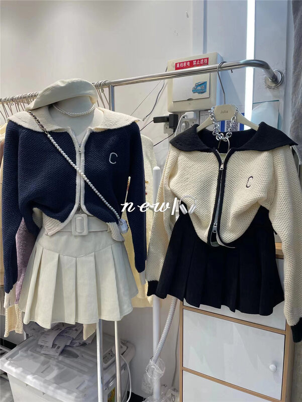 New in autumn!  【JULIA】Casual Simple Colorblock Lapel Knit Cardigan YS1-5019# PCZ