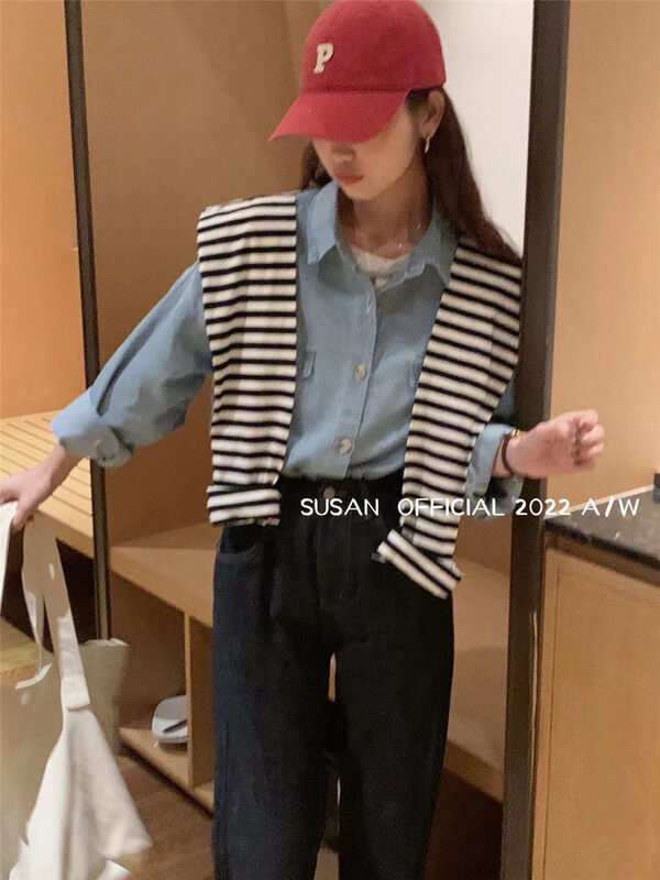 Early autumn new style!【SUSAN】Casual loose denim shirt (with shawl) YS2-6083# LSW