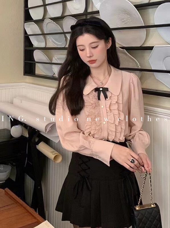 【ING】Sweet early autumn bow fungus fringe shirt 9260