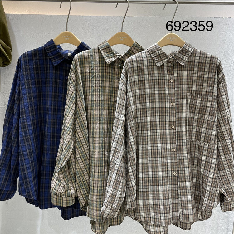 New in autumn! [TWENTY printed wood] plaid single-breasted comfortable shirt 692359# L