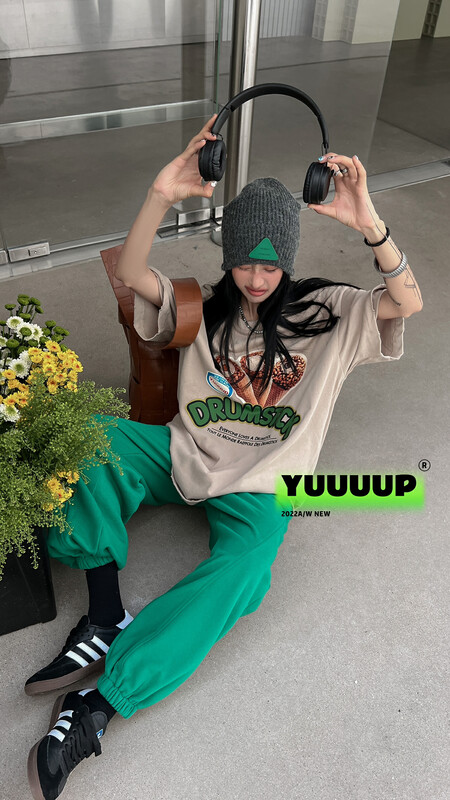 [FISH YU] American retro cylinder ice cream 3D printing thickened brushed short-sleeved T-shirt 622580
