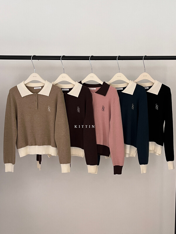 【KITTIN】Korean Lapel Embroidered Sweater 1509