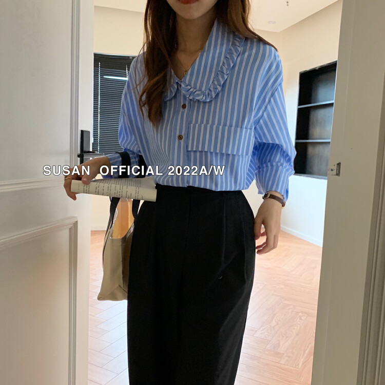 New in autumn! [SUSAN] Korean striped doll collar shirt 81169# LSW
