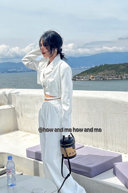 【 HOW AND ME Cheng Xi】Korean style design temperament suit + simple trousers suit (belt can not be removed) 8021# CQW