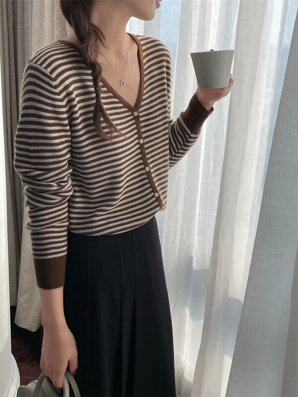 New 8 colors in autumn!  【FEIDING】Striped Versatile Korean Long Sleeve Knit Cardigan YS1-9815# CLS