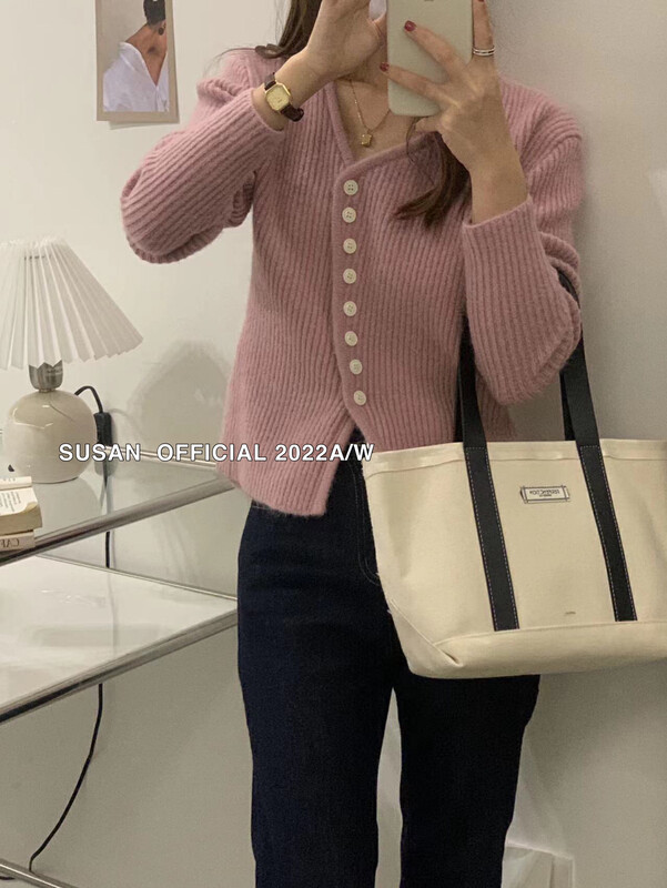 New in autumn!【SUSAN】V-neck diagonal button design warm sweater 81625# LSW