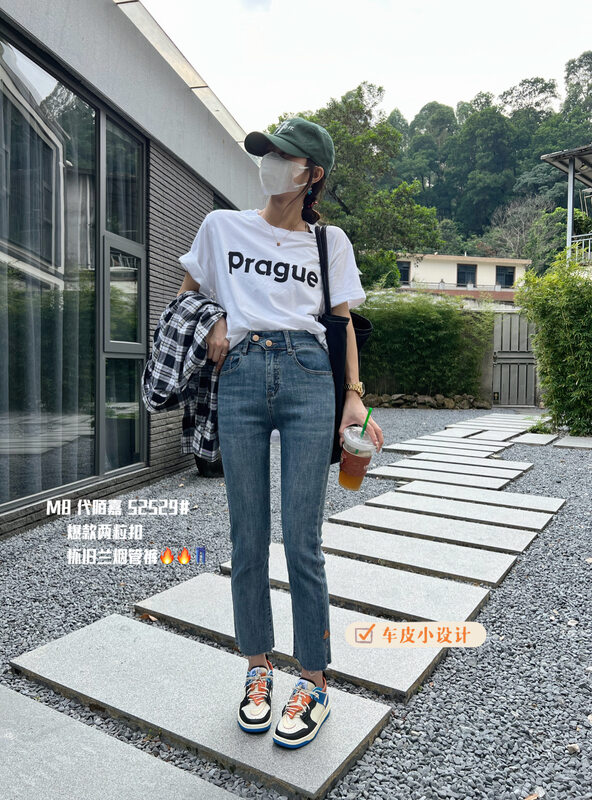 Original price 67.68! New in early autumn! [M8 denim] waist double button straight jeans 52529# LSL