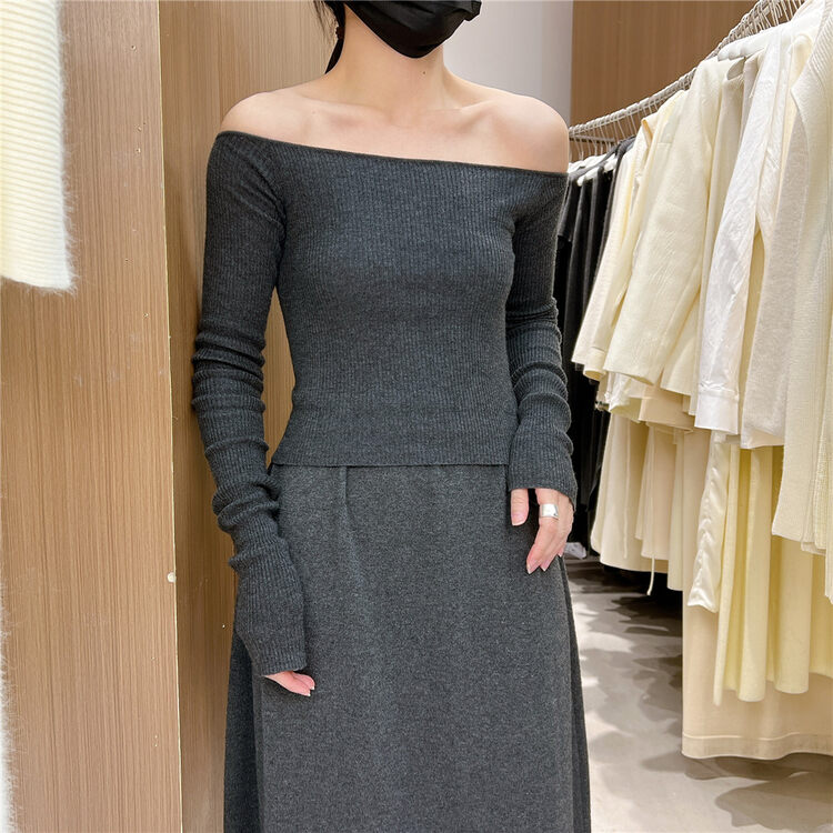 New in autumn! [SEASONS] One-shoulder slim fit and thin warm sweater 8860# XYJ