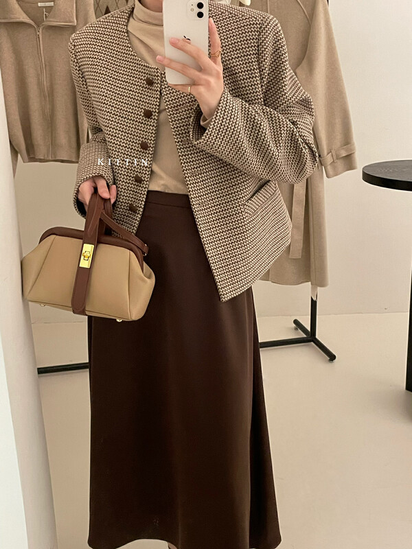 【KITTIN】Korean version of retro plaid small fragrance short coat 278
