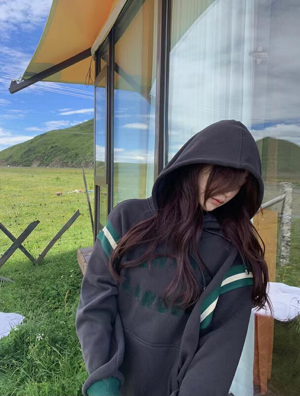 [RAINBOW] Explosive style contrast color three-dimensional letter hooded sweater 06172