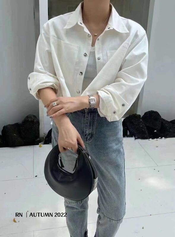 New in early autumn!【R N】Single-breasted short comfortable shirt 82132# L