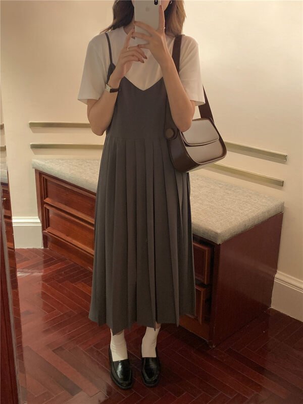 New in autumn! [FEIDING] Temperament suspenders pleated and slim dress YS1-5859# CLS