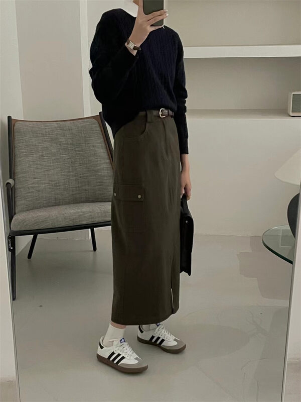 New in autumn!【FEIDING】Korean tooling style casual loose skirt (with belt) 5873# CLS