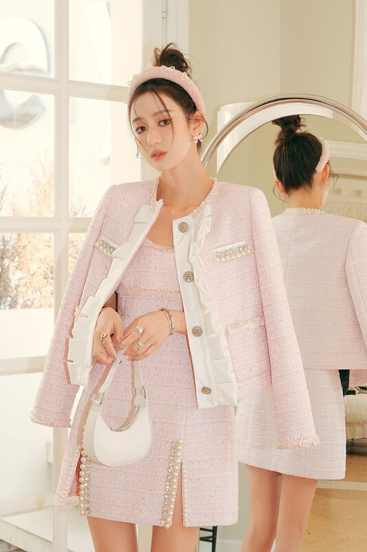 [ALLA EMELIA] Niche Haute Couture Small Fragrance Powder Woven Heavy Industry Beaded Short Jacket S1960A