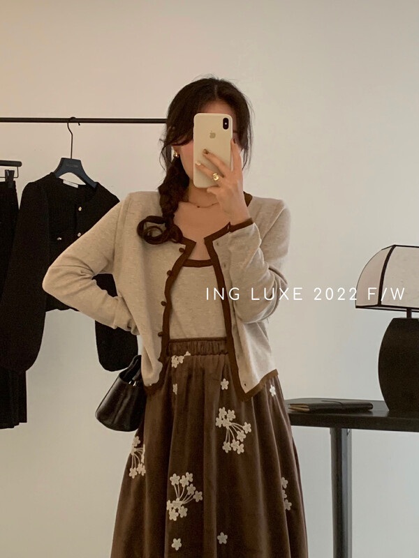 【ING】Xiaoxiang style cardigan suit (knitted sweater) w3787# FHX