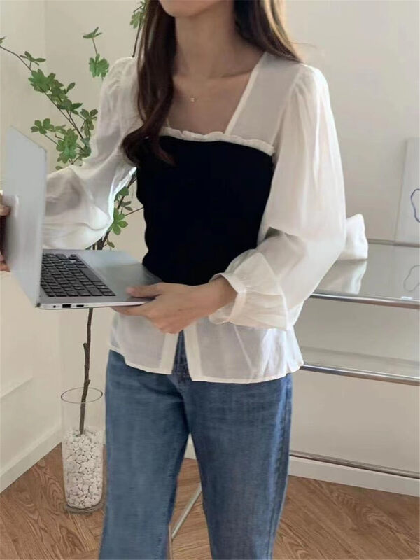 Autumn is new! [SUSAN] Contrast color retro lady shirt 81233# LSW