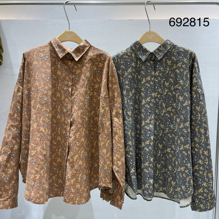 New in autumn! [TWENTY printed wood] floral neutral comfortable all-match shirt 692815# L