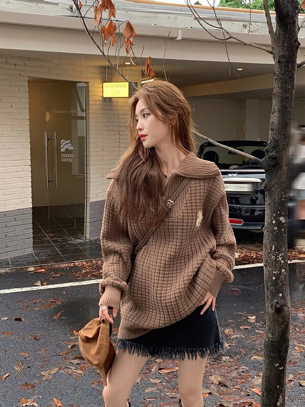 New in autumn! [LAB EEDA] Personalized letter loose large lapel knitted cardigan W61818# OZQ