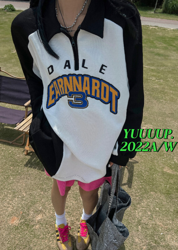 【FISH YU】Cool High Street English letters three-dimensional embroidered zipper POLO shirt 622519