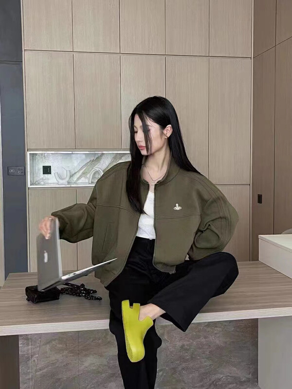 [RAINBOW] Explosive Icon Color-blocking Ribbon Composite Short Jacket 02106