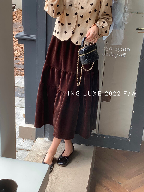 【ING】Basic A Swing Layered Splicing Skirt ING-8142