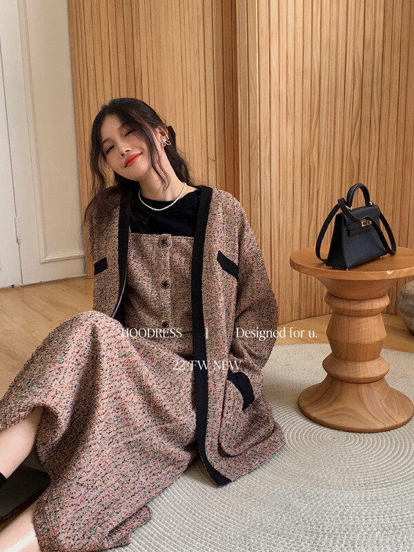 New in autumn! [Fire HOODRESS] Customized small fragrance gentle high-quality contrast short coat 22352# JHY
