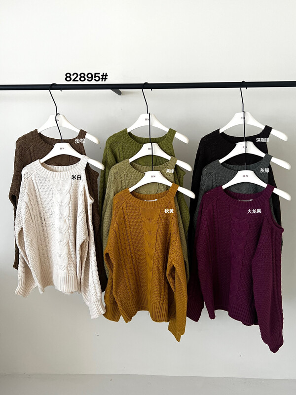 New in early autumn! [R N] Sweater all-match warm sweater with leaky shoulder twist 82985# L