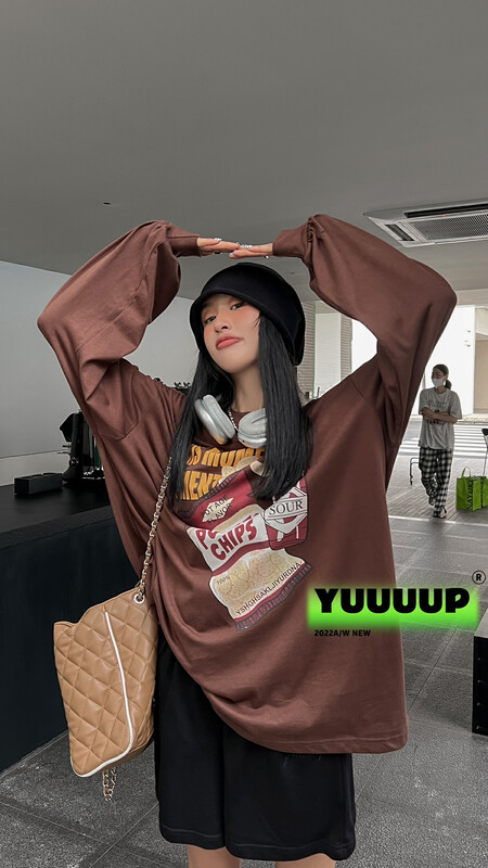 【FISH YU】American retro potato chips 3D digital direct printing loose long-sleeved T-shirt 622576# CQW