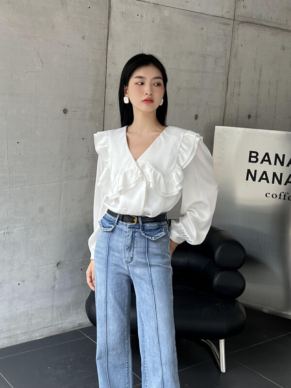 New in early autumn! [TABMINI] Lotus Leaf Collar Double Breasted Solid Color Shirt Q11153-F# WPL