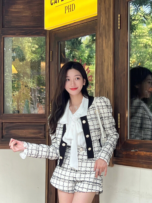 【ALLA EMELIA】Niche Haute Couture Small Fragrance Pattern Suit Jacket Shorts Suit T2098B# JHY