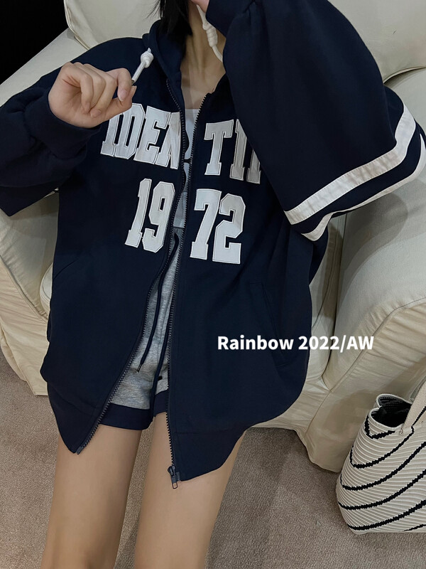 [RAINBOW] Net red college style embroidered stitching braided short jacket 08352