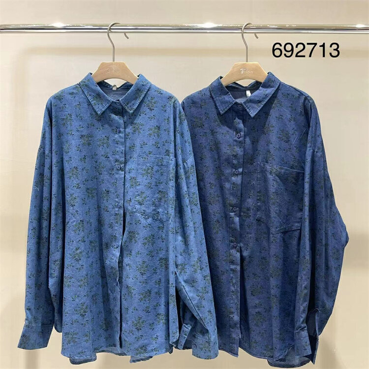 New in early autumn! [TWENTY printed wood] single-breasted floral comfortable all-match shirt 692713# L