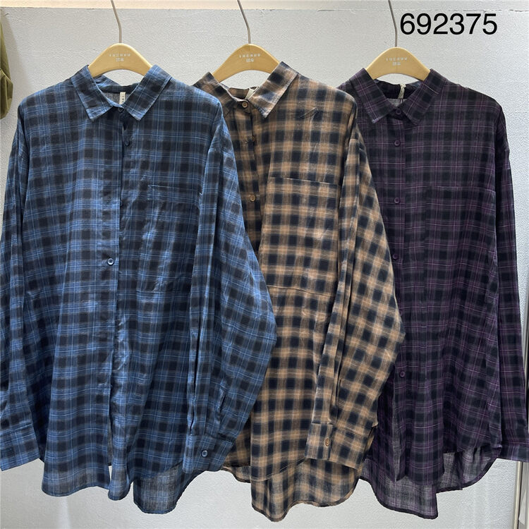 New in autumn! [TWENTY printed wood] single-breasted neutral plaid shirt 692375# L