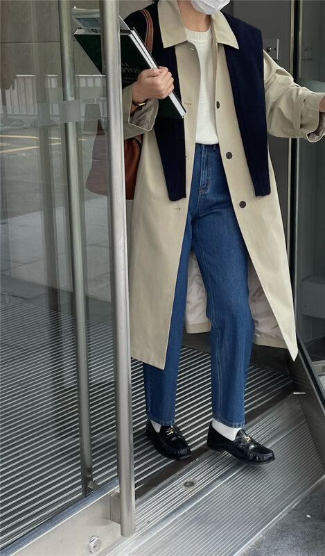 New in autumn!【FEIDING】Korean all-match simple casual trench coat (with belt) YS4-6632# CLS