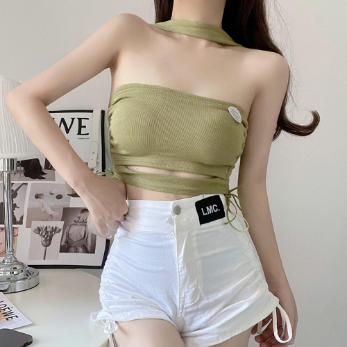 Real shot short slim halter vest women with chest pad pure desire sexy short tube top top