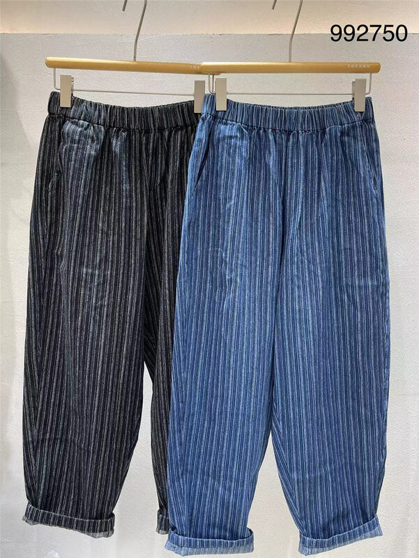New in autumn! [TWENTY printed wood] striped comfortable all-match jeans 992750# L