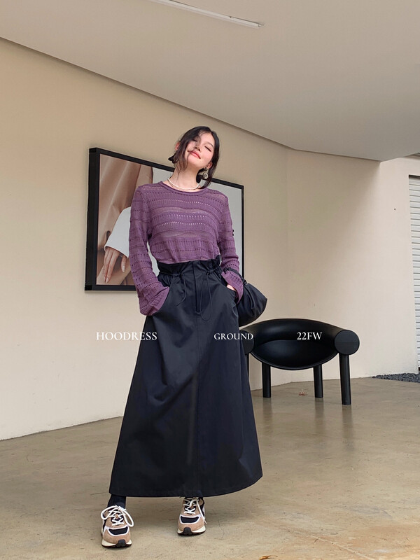 Autumn is new! [Fire HOODRESS] Korean version of the elastic waist drawstring windbreaker tooling large umbrella skirt 22360# JHY