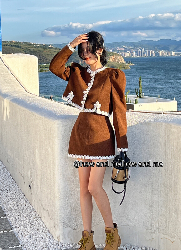 New in early autumn!【 HOW AND ME Cheng Xi】Gentle and sweet temperament small shirt + high waist slim skirt suit 5060# LSL