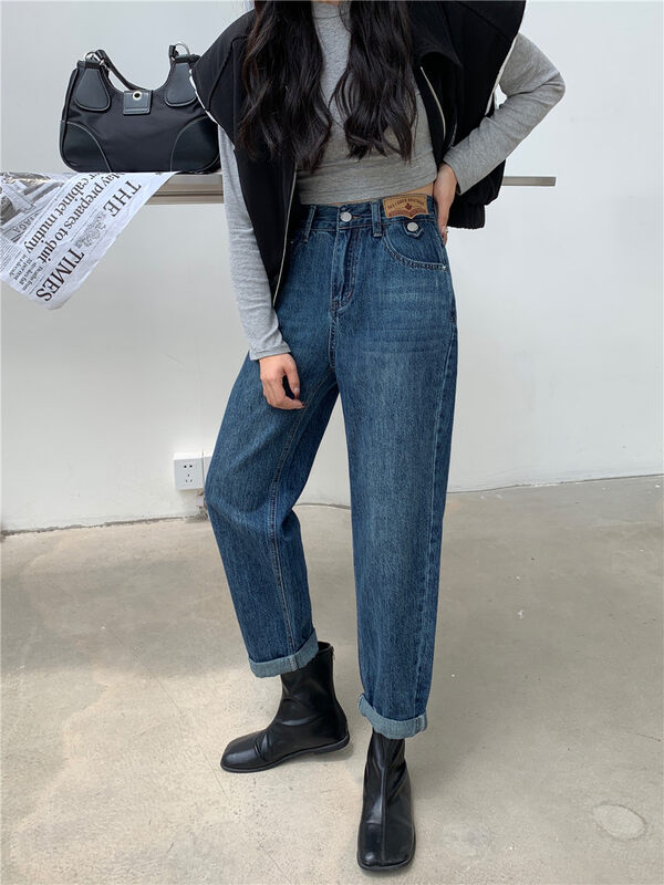 New in autumn! [M8 denim] Korean version of loose dad back elastic jeans 1663# JHY