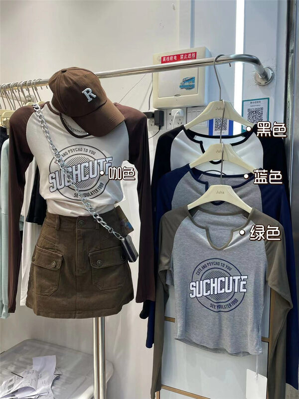 New in early autumn! [JULIA] round neck letter printing casual long-sleeved T-shirt 1172# PCZ