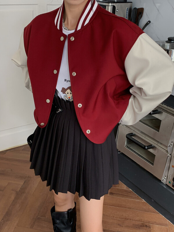 【RAINBOW】Breakout Color Sleeve Patch Embroidered Baseball Uniform Short Jacket 06132# FHX