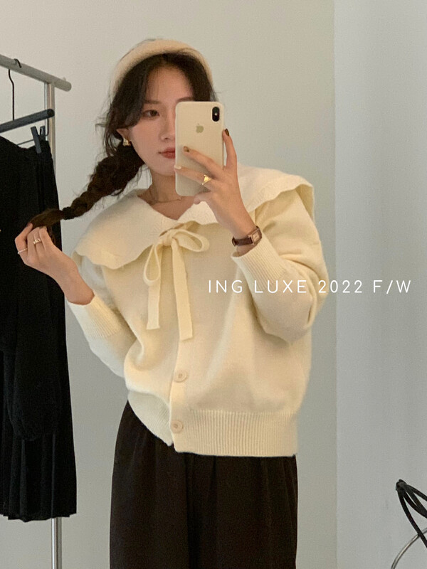 【ING】Korean style bow tie doll collar sweater w3785