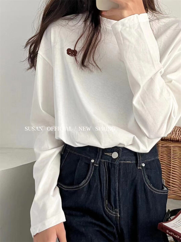 New in autumn! [SUSAN] round neck all-match bear long-sleeved T-shirt 5296# LSW