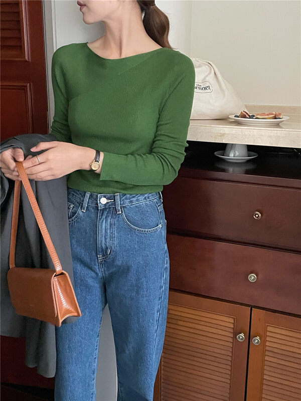 New in autumn! [FEIDING] round neck all-match texture long-sleeved bottoming shirt 2811# CLS