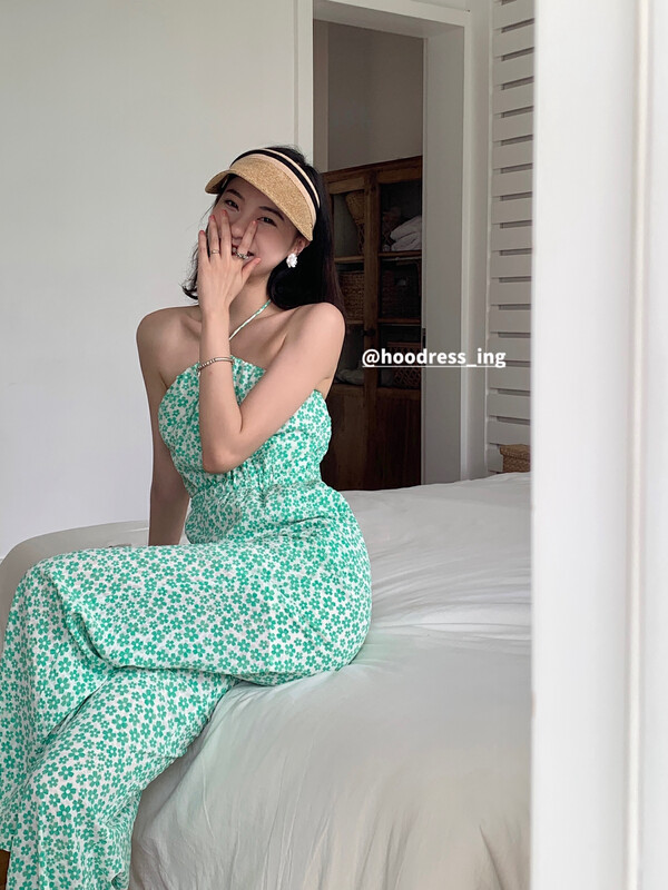 [Fire HOODRESS] niche ins halter neck floral high waist jumpsuit 22146# JHY
