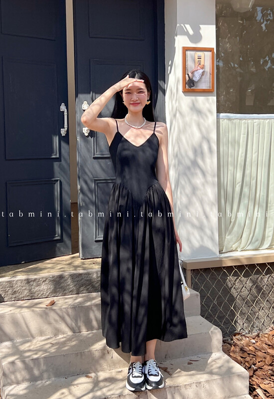 New in autumn!【TABMINI】Fashionable suspender solid color dress Q11312-F# WPL