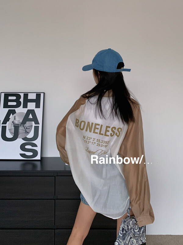 [RAINBOW] Retro contrast color early autumn shirt shirt fabric light and thin early autumn best single 06103